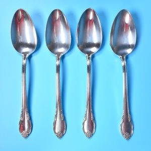 4 Rogers 1847 IS Remembrance Place Oval Soup Spoon Set Silver Plated 7 3/8"